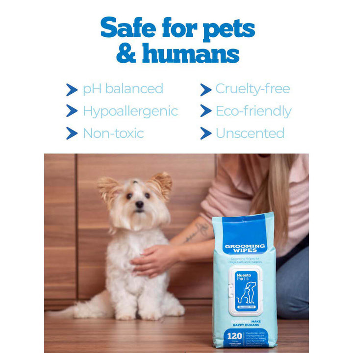 Nuesta Pets Hypoallergenic Pet Wipes Safe Grooming for Dogs & Cats